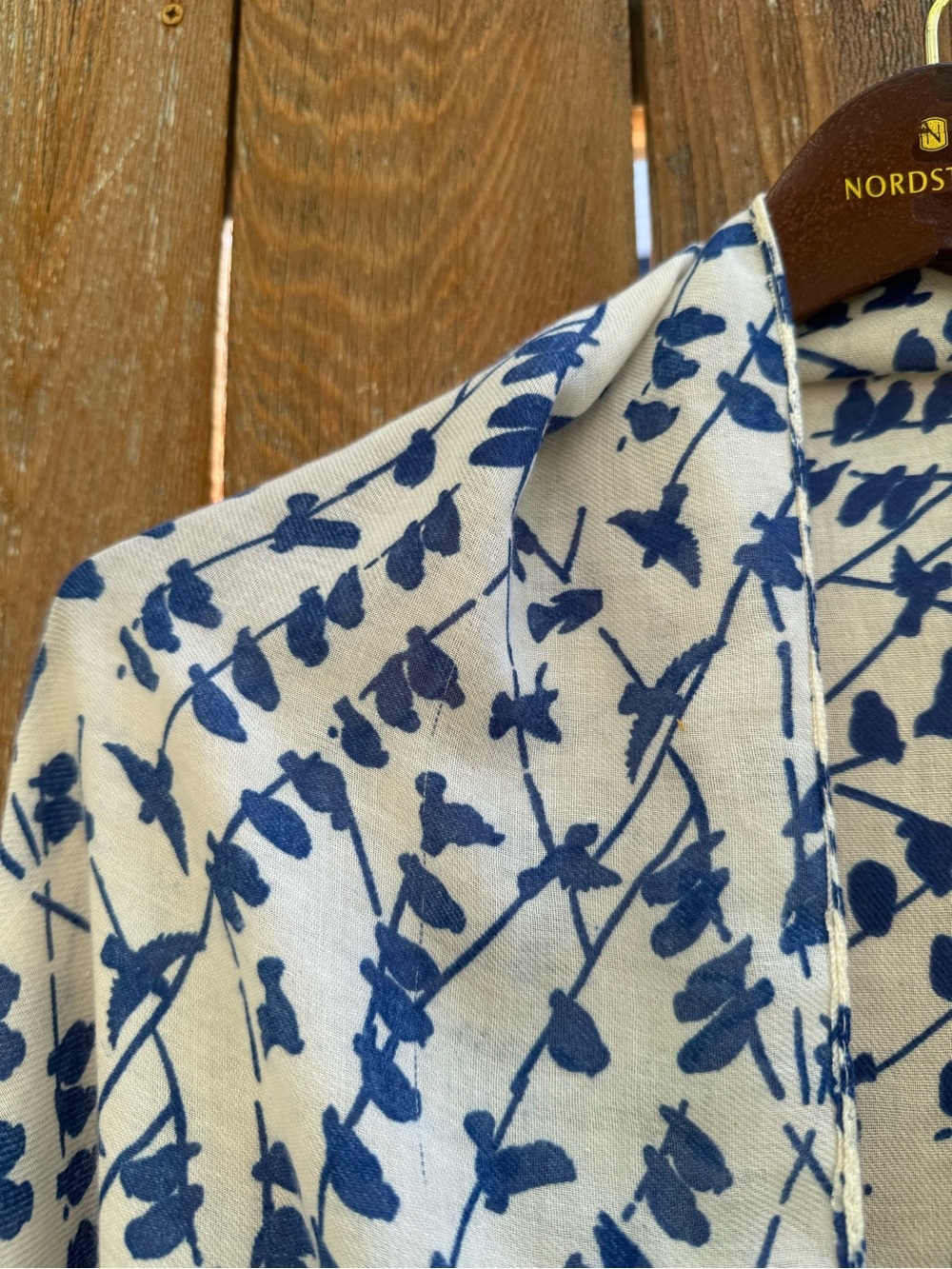 Women’s Blue Cream Bird Pattern Wrap Scarf - Picture 2 of 5